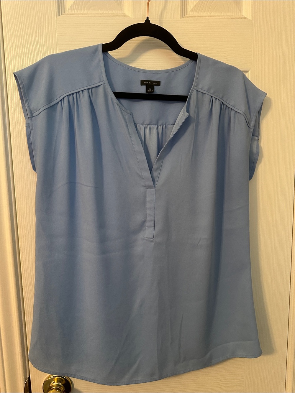 Ann Taylor Light Blue Cap-Sleeve V-Neck Blouse